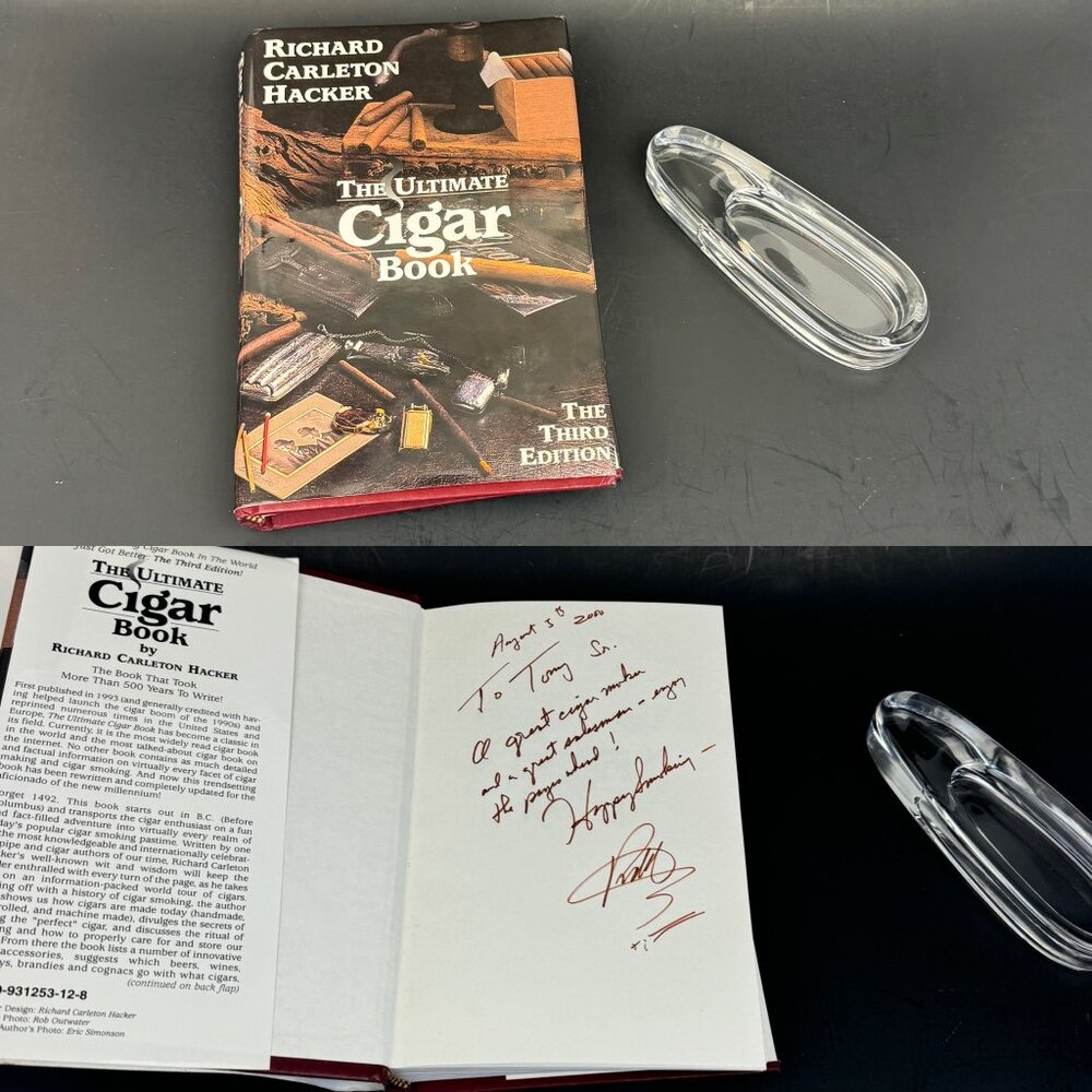 Vtg Richard Carleton Hacker Ultimate Cigar Hardcover Book Signed w Glass Ashtray
